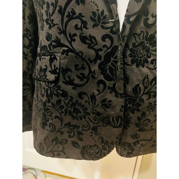Covington Black Floral Flocked Velvet Blazer Jacket Size Large whimsigoth formal - Picture 4 of 12